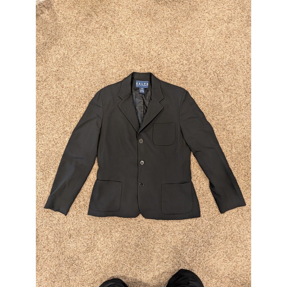 Vintage Ralph Lauren Black Wool Blend Blazer Jacket Women's Size 12 USA Made